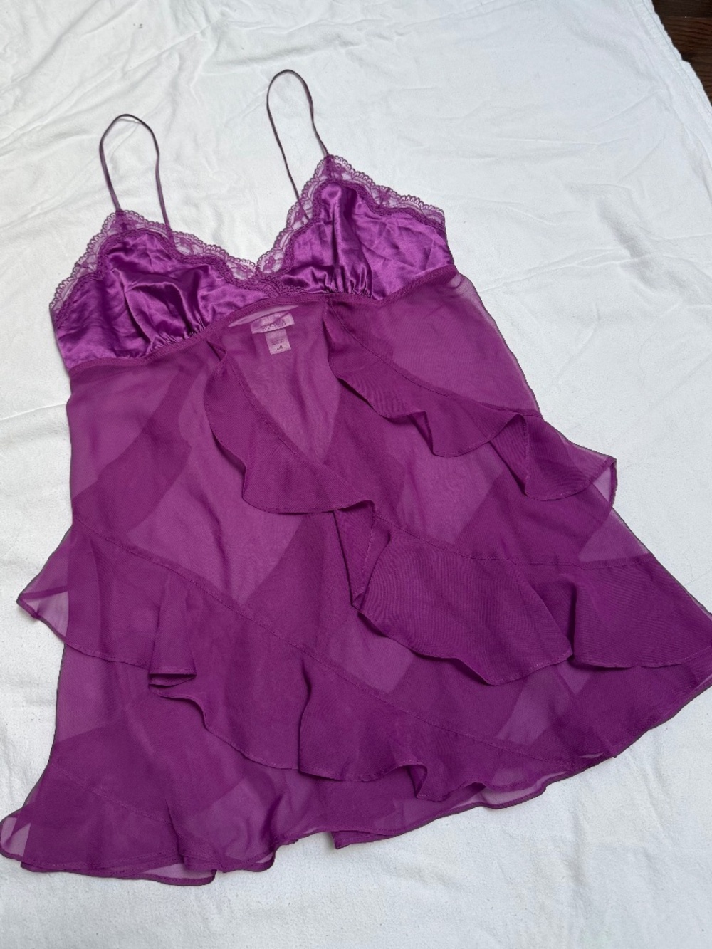 VINTAGE y2k La SENZA purple lace tiered ruffle babydoll slip top L - Picture 2 of 12